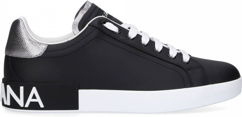 Dolce & Gabbana Portofino Leren Sneakers met Contrasterende Inzet Black Heren