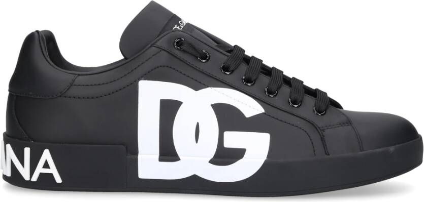 Dolce & Gabbana Zwarte Sneakers Ronde Neus Logo Print Black Heren