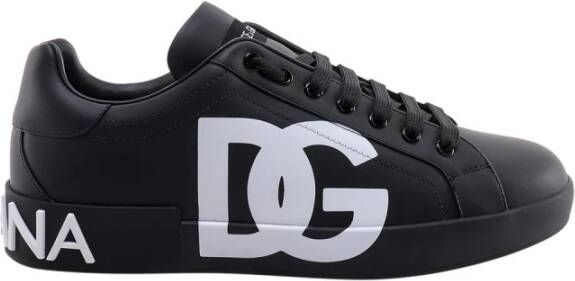 Dolce & Gabbana Zwarte Portofino Logo-Print Sneakers Black Heren