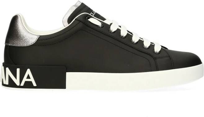 Dolce & Gabbana Portofino Leren Sneakers met Contrasterende Inzet Black Heren