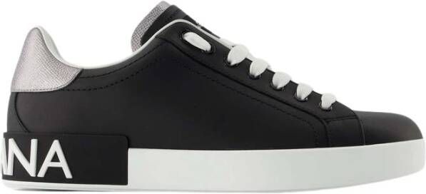Dolce & Gabbana Portofino Leren Sneakers met Contrasterende Inzet Black Heren
