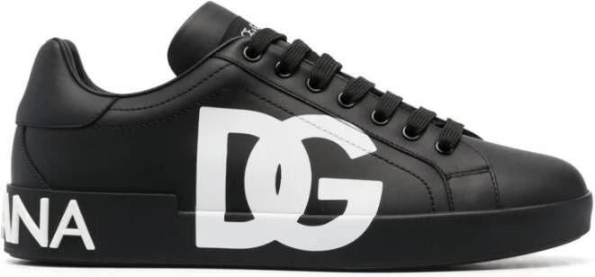 Dolce & Gabbana Zwarte Portofino Logo-Print Sneakers Black Heren