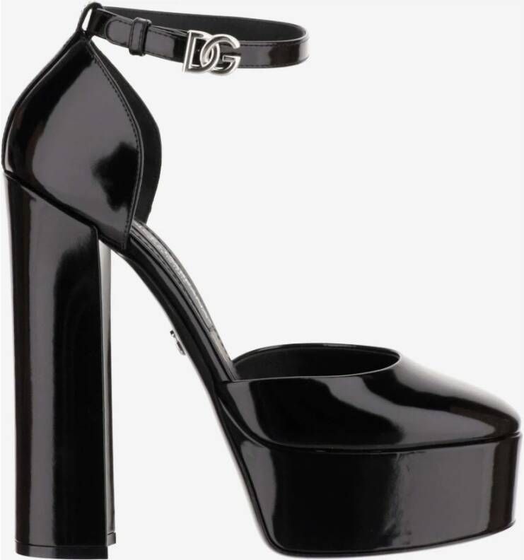 Dolce & Gabbana Verstelbare enkelband rondeeus leren pumps Black Dames