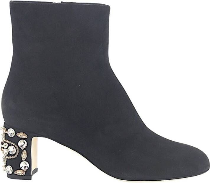Dolce & Gabbana Zwarte Enkelboots met Versierde Hak