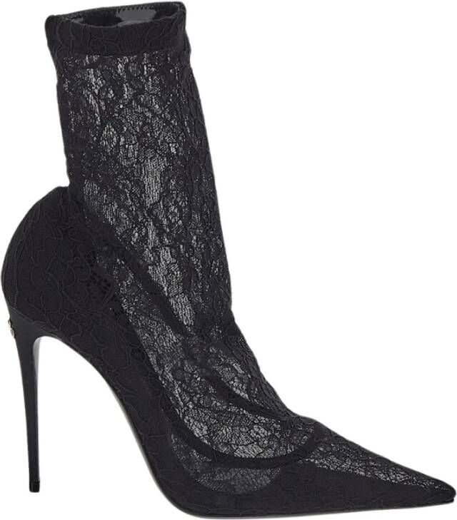 Dolce & Gabbana Enkellaarsjes met kanten en stilettohak Black Dames