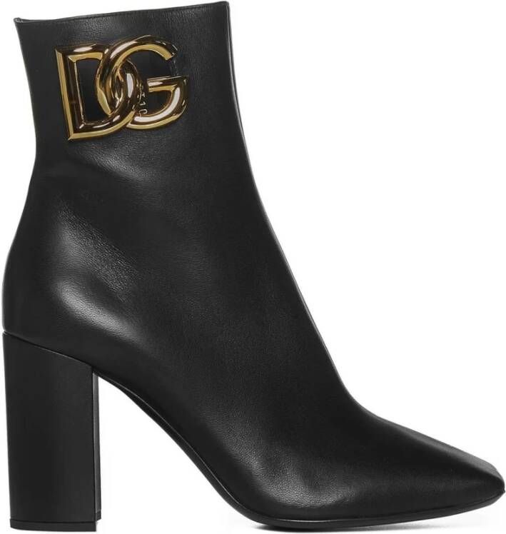 Dolce & Gabbana Zwarte Leren Laarzen met DG Logo Uitgesneden Black Dames