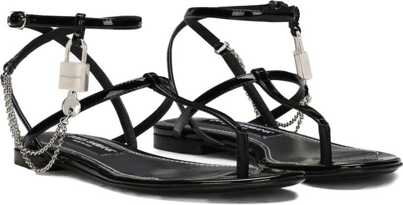 Dolce & Gabbana Stijlvolle Lakleren Sandalen Black Dames