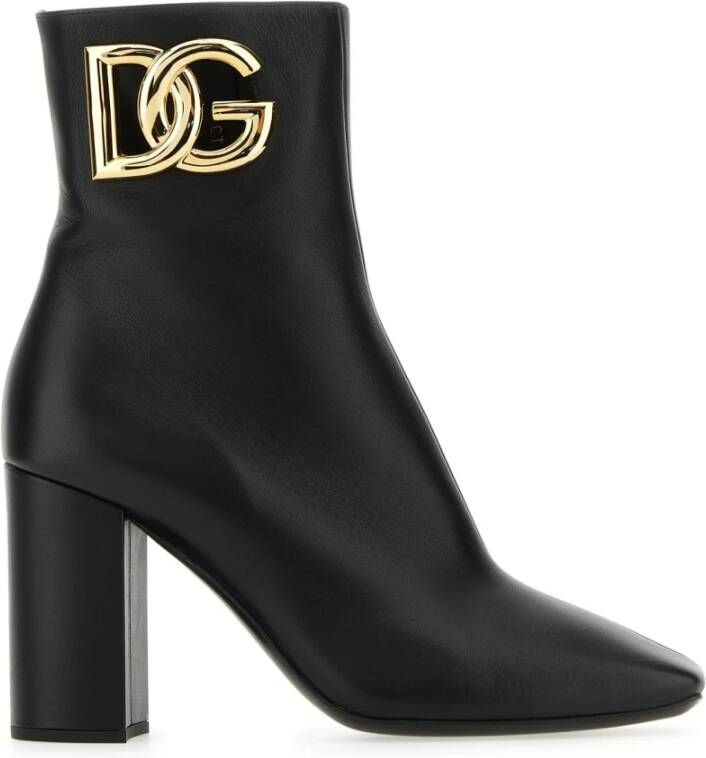 Dolce & Gabbana Zwarte Leren Laarzen met DG Logo Uitgesneden Black Dames