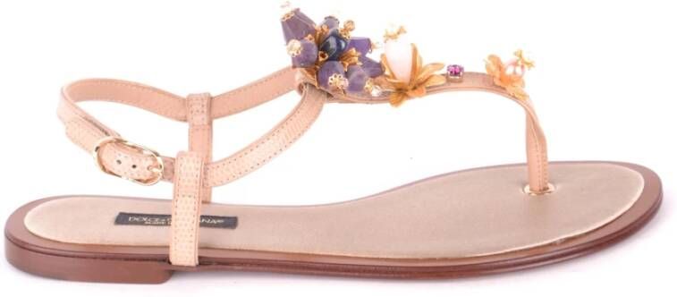 Dolce & Gabbana Stijlvolle platte sandalen voor vrouwen Pink Dames