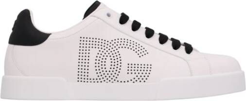 Dolce & Gabbana Witte Leren Sneakers met Geperforeerd Logo White Heren
