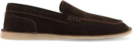 Dolce & Gabbana Bruine Platte Schoenen Logo Plaque Brown Heren