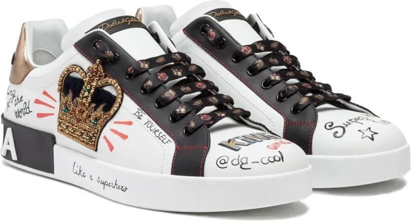 Dolce & Gabbana Portofino sneakers in printed nappa calfskin with patch Wit Heren - Foto 2