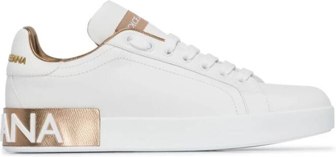 Dolce & Gabbana Portofino Sneakers Dolce Gabbana Gold Dust Leather Beige Dames