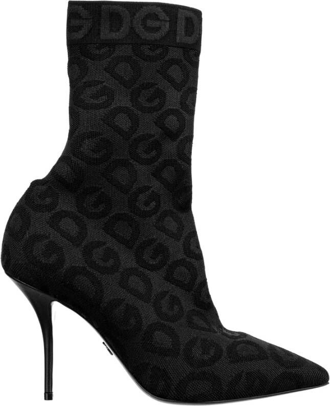 Dolce & Gabbana Stijlvolle Zwarte Logo Enkellaarzen Black Dames