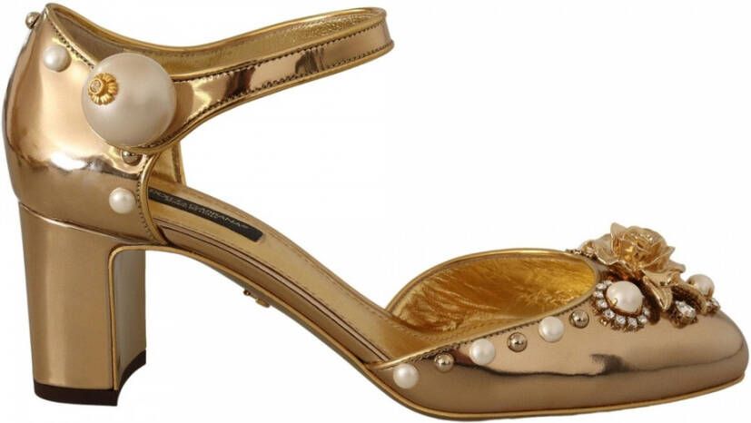 Dolce & Gabbana Gouden Leren Studs Kristal Enkelband Schoenen Yellow Dames