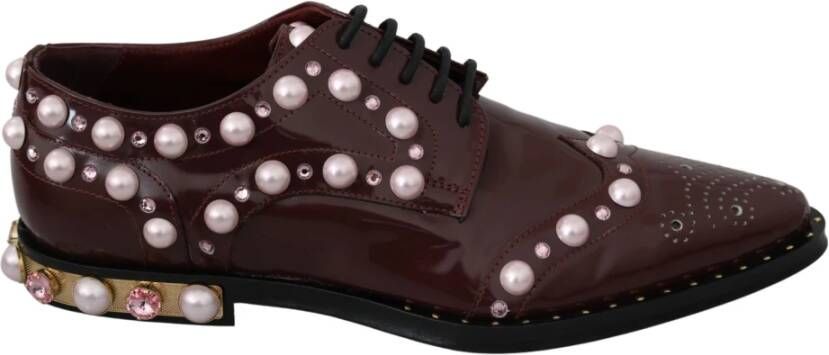 Dolce & Gabbana Studded Leren Veterschoenen Brown Dames