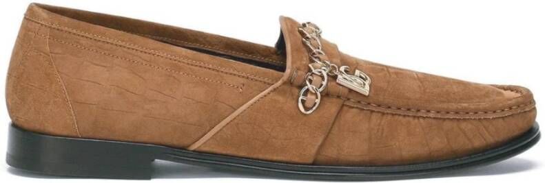 Dolce & Gabbana Suède Loafers met Logo Charme Detail Brown Heren