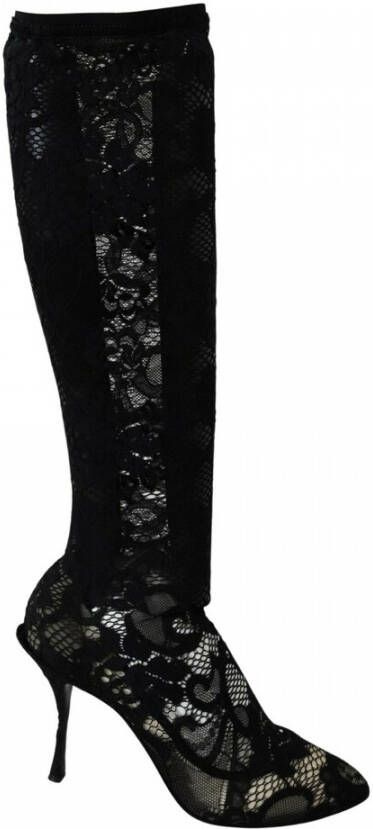 Dolce & Gabbana Elegante Kant Sokken Laarzen Schoenen Pumps Black Dames