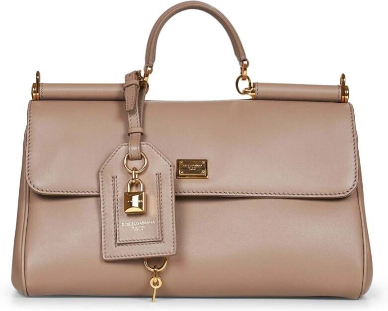 Dolce & Gabbana Taupe Leren Schoudertas met Hangslot