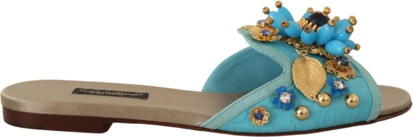 Dolce & Gabbana Blauwe Kristallen Exotische Leren Sandalen Blue Dames
