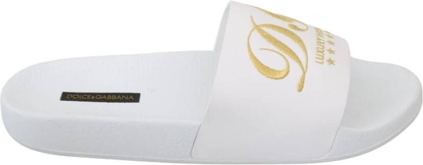 Dolce & Gabbana Elegante witte leren sandalen met gouden borduursel