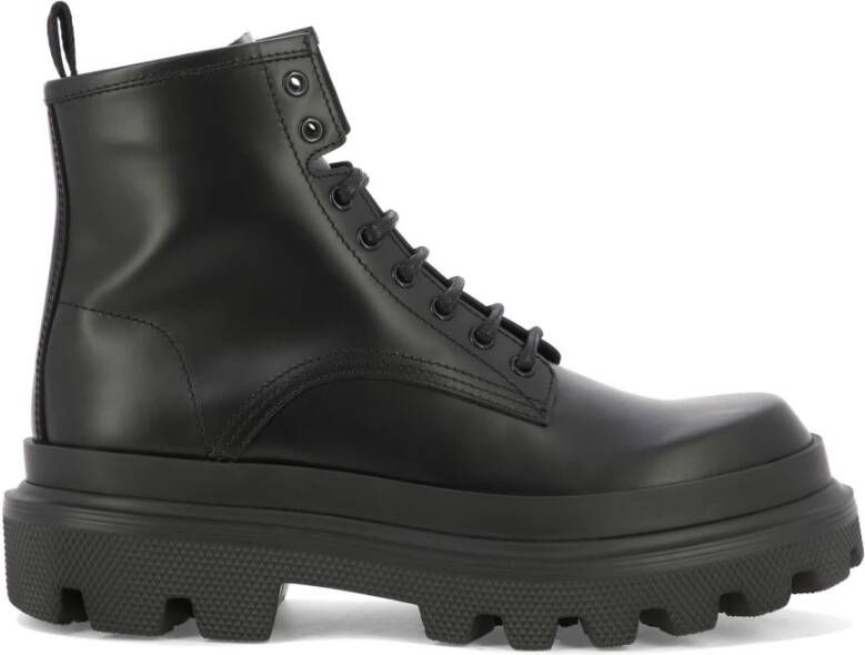 Dolce & Gabbana Trek Leren Gevechtslaarzen Black Heren