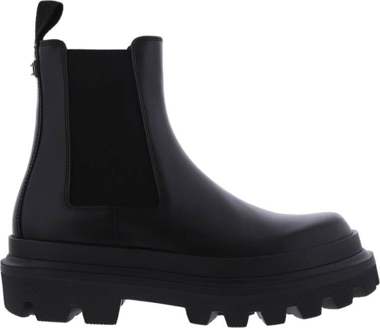 Dolce & Gabbana Chelsea Boots van geborsteld leer met iconische logo plaque Black Heren