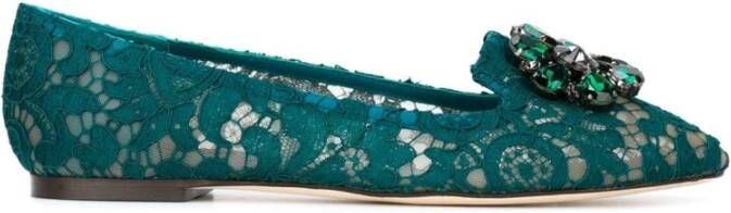Dolce & Gabbana Kanten Valley Flats Kristallen Gesp Green Dames