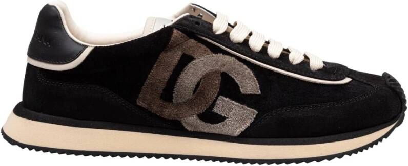 Dolce & Gabbana Velvet en suède kussen sneakers zwart ivoor Black Heren