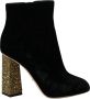 Dolce & Gabbana Kristallen Vierkante Hak Velvet Laarzen Black Dames - Thumbnail 1