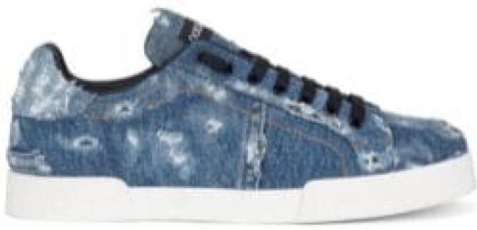 Dolce & Gabbana Versleten Denim Lage Sneakers Blue Heren