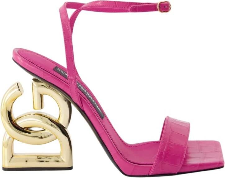 Dolce & Gabbana Verstelbare Enkelband Croco Sandalen Pink Dames