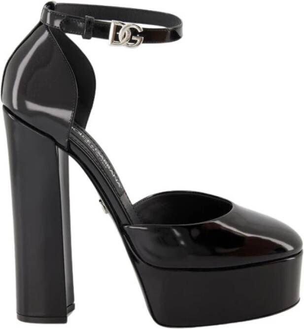 Dolce & Gabbana Verstelbare enkelband rondeeus leren pumps Black Dames