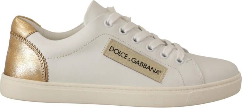 Dolce & Gabbana White Gold Leather Low Top Sneakers Wit Dames