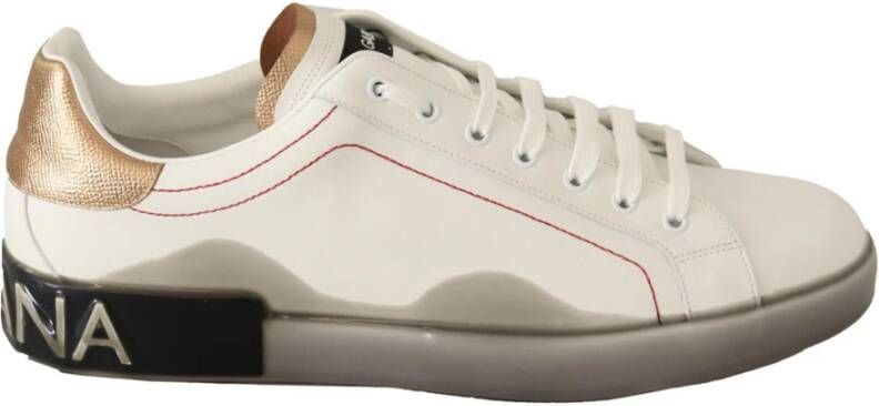 Dolce & Gabbana White Gold Leather Low Top Sneakers Wit