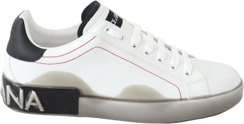 Dolce & Gabbana White Gray Leather Low Tops Sneakers Wit Heren