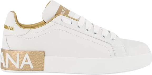 Dolce & Gabbana Wit Goud Leren Sneakers