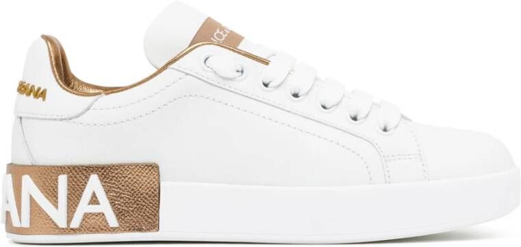 Dolce & Gabbana Portofino Sneakers Dolce Gabbana Gold Dust Leather Beige Dames - Foto 8