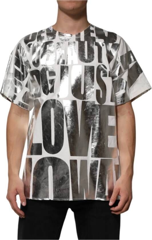 Dolce & Gabbana Wit Metallic Slogan Print T-shirt