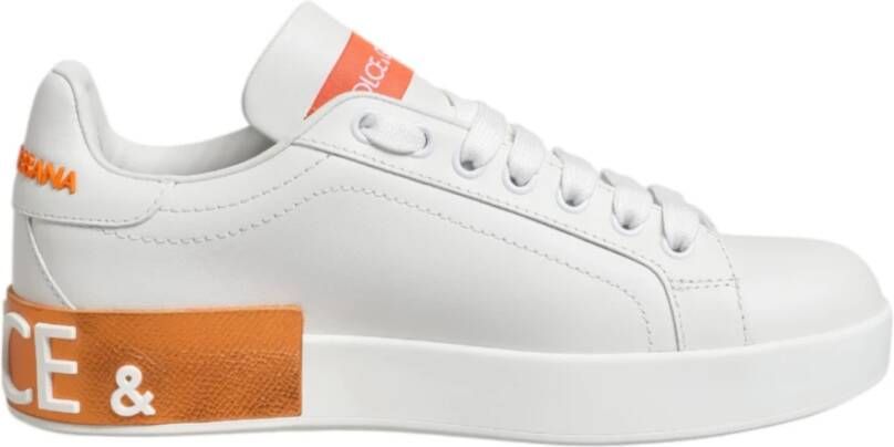 Dolce & Gabbana Wit Oranje Leren Lage Sneakers