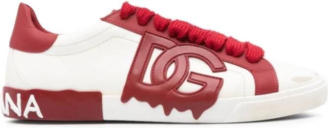 Dolce & Gabbana Wit Rood Sneaker Kalf Multicolor Heren