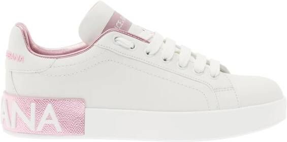 Dolce & Gabbana Portofino Sneaker van kalfsnappaleer White Dames