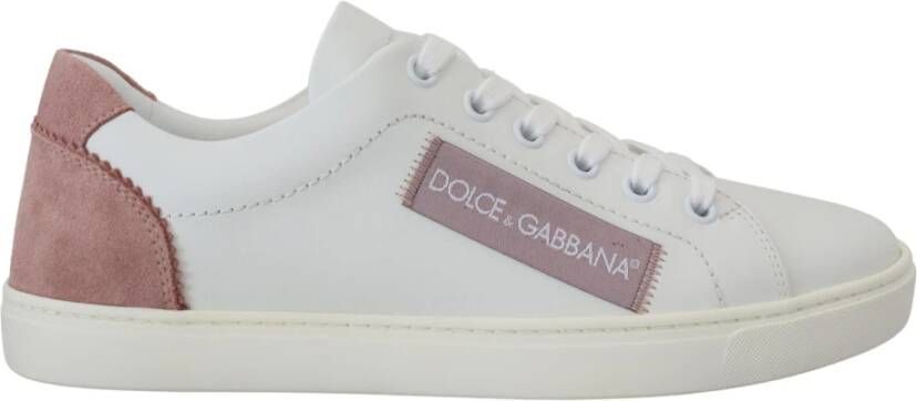 Dolce & Gabbana Wit-Roze Leren Lage Sneakers White Dames