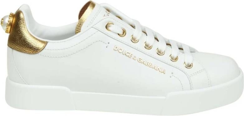 Dolce & Gabbana Portofino Witte Leren Sneakers met Parel White Dames