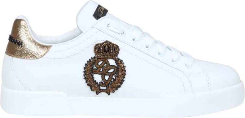 Dolce & Gabbana Wit Goud Portofino Leren Sneakers White Heren