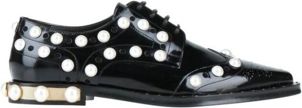 Dolce & Gabbana Witte Beaded Leren Platte Schoenen