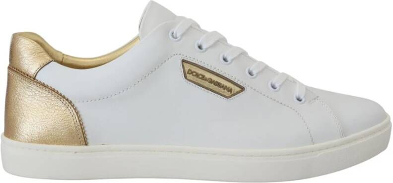 Dolce & Gabbana Witte en Gouden Leren Lage Sneakers Wit Heren