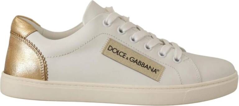 Dolce & Gabbana Elegante witte leren sneakers met gouden accenten