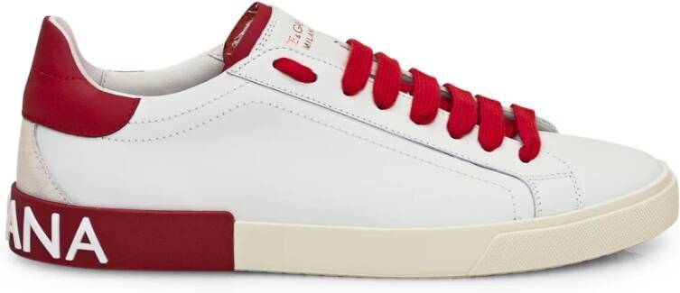 Dolce & Gabbana Portofino Sneakers Leer Wit Rood White Heren