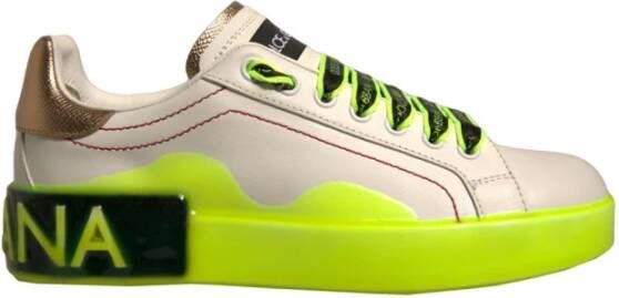 Dolce & Gabbana Witte Gele Leren Lage Sneakers